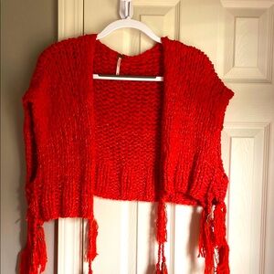 Free People Red Knit Cardigan